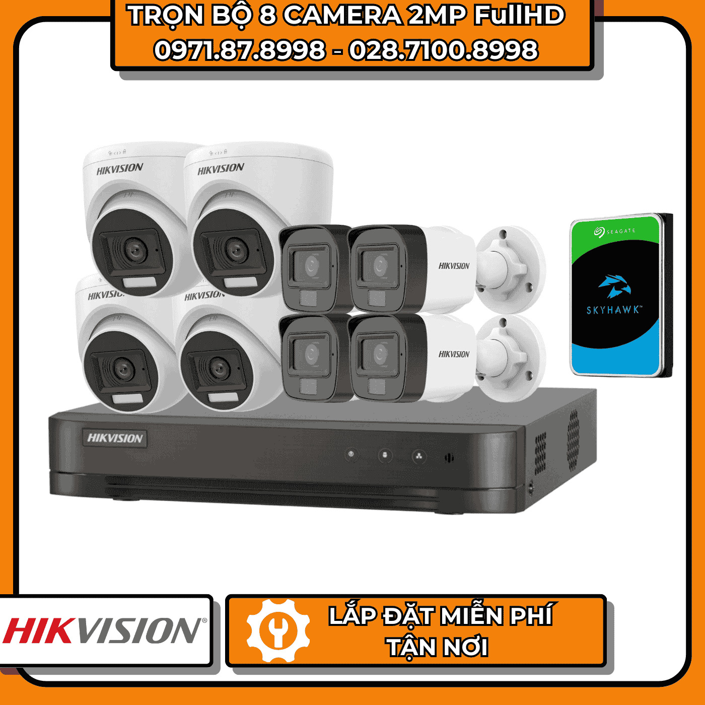 TRỌN BỘ 8 CAMERA 2MP FullHD HIKVISION