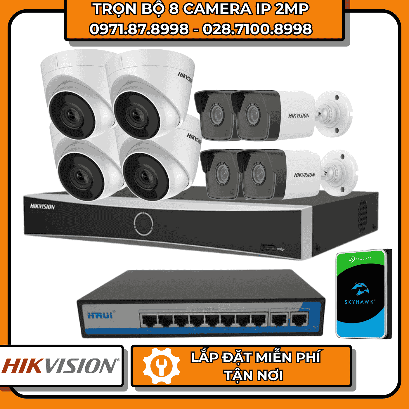 TRỌN BỘ 8 CAMERA IP 2MP HIKVISION