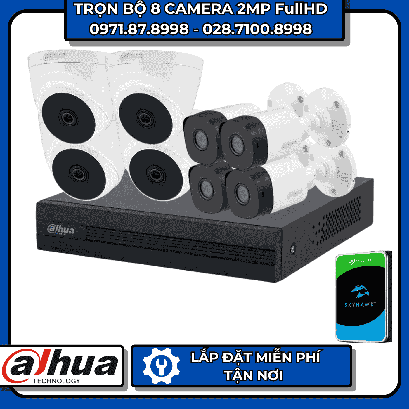 TRỌN BỘ 8 CAMERA 2MP FullHD DAHUA