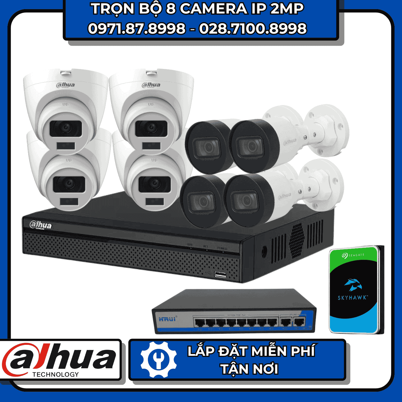 TRỌN BỘ 8 CAMERA IP 2MP DAHUA