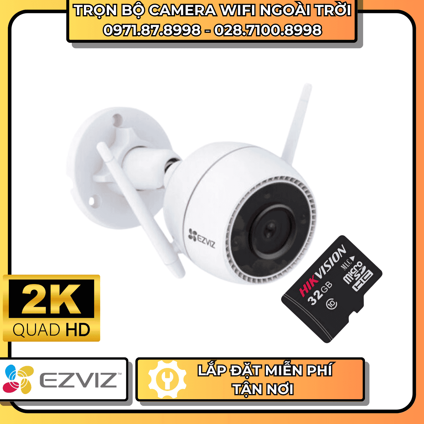 TRỌN BỘ CAMERA WIFI 2K EZVIZ - NGOÀI TRỜI + THẺ NHỚ LƯU TRỮ