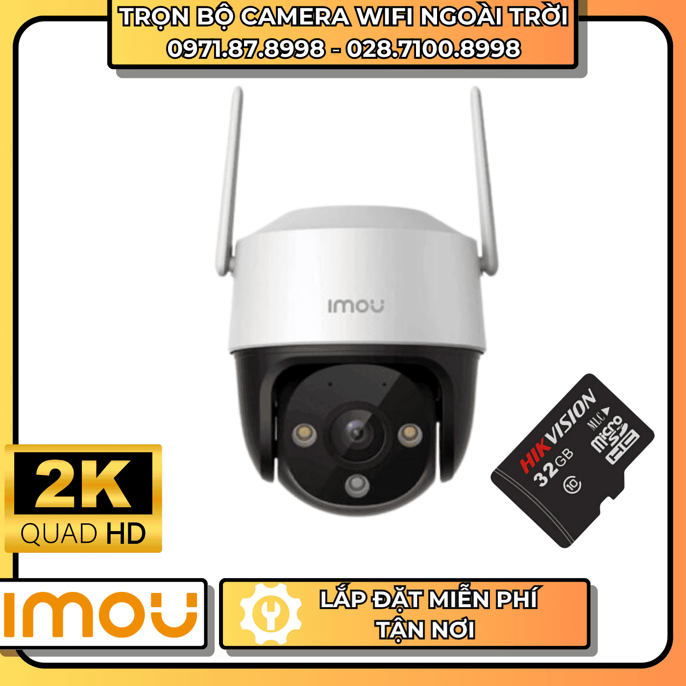 TRỌN BỘ CAMERA WIFI XOAY 360° 2K IMOU - NGOÀI TRỜI + THẺ NHỚ LƯU TRỮ