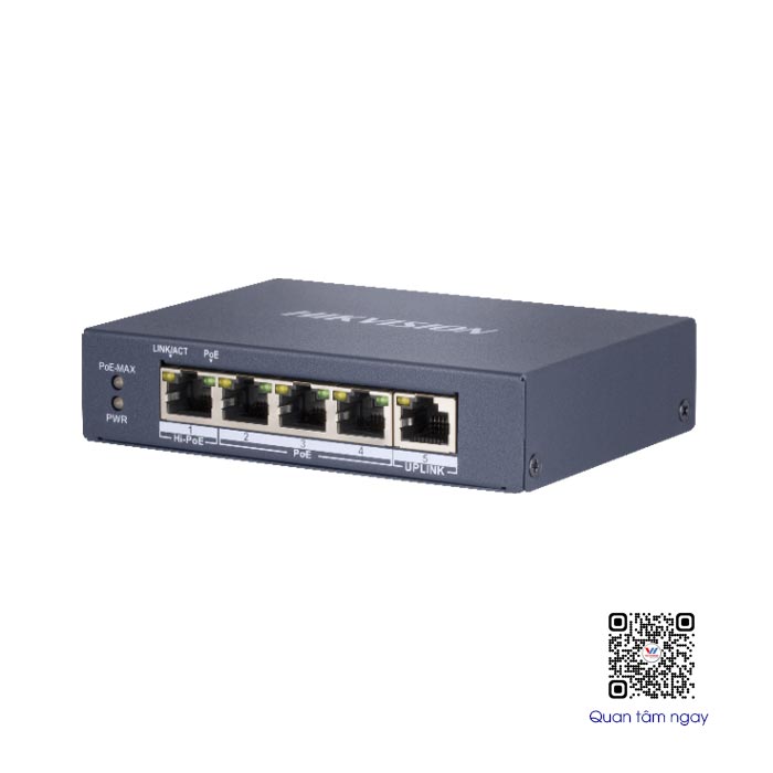 Switch GIGABIT Hi POE 4 cổng 1000Mpbs Hikvision DS-3E0505HP-E