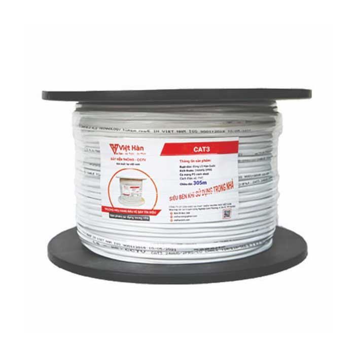 Dây cáp điện thoại Việt Hàn CAT3 26AWG màu trắng